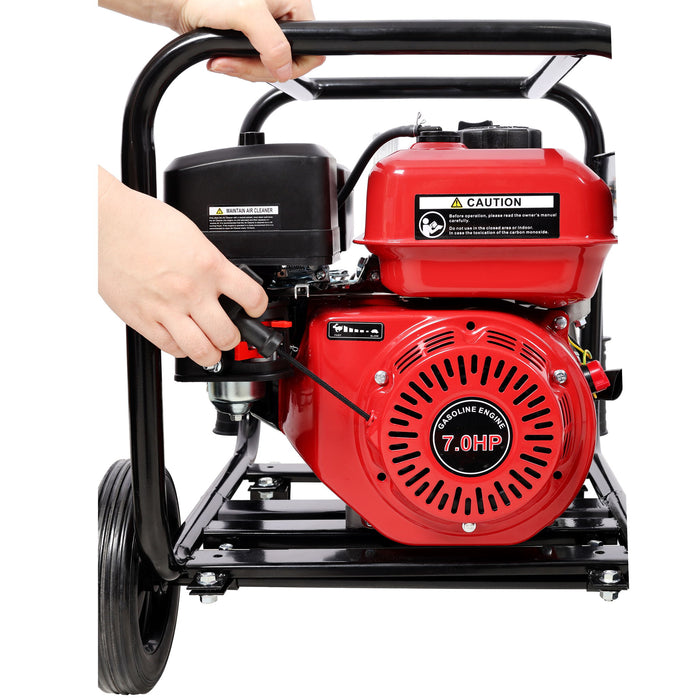 Gas Engine Powered Water Pump 3" Inlet & Outlet 7Hp 212Cc Epa Certified With Wheels And Handle - Black / Red