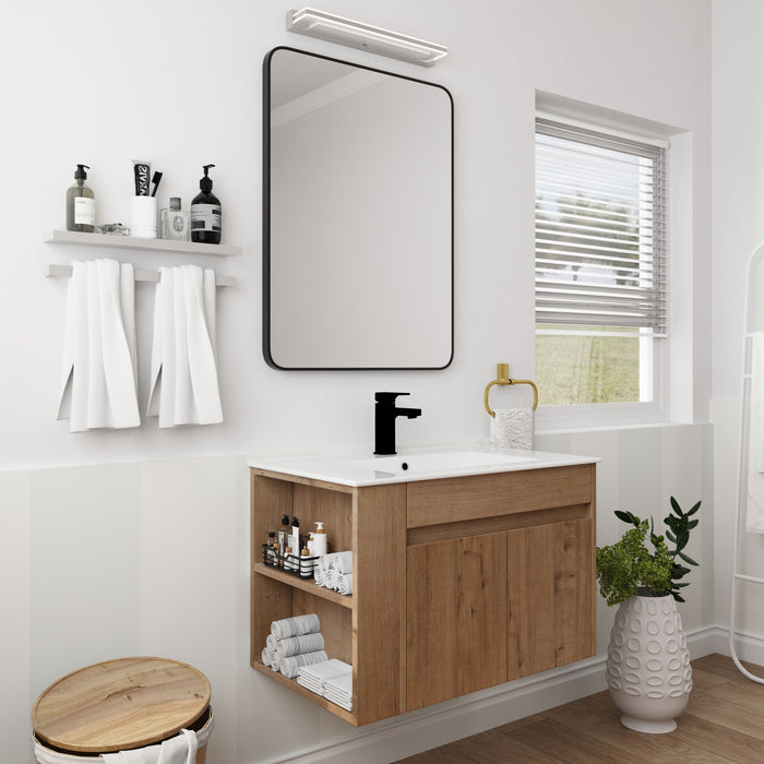 Wall Mounted Bathroom Vanity With Basin And Adjustable Open Shelf