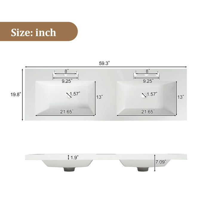 Double Sink Bathroom Vanity Soft Close Doors, Divided Drawers, Wall Mounted - Wood