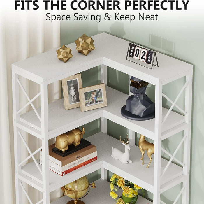 7 Tier Corner Bookshelf, Storage Unit For Living Room