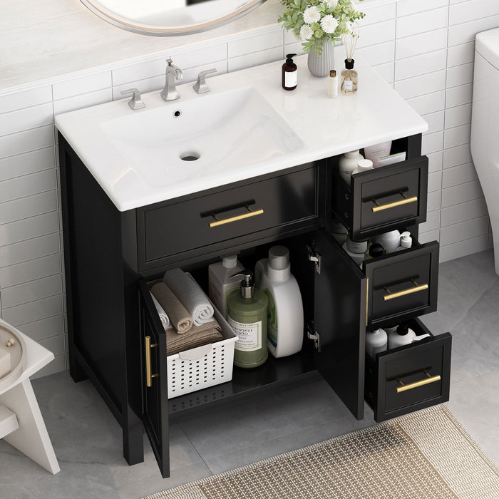 Modern Bathroom Vanity With Sink Top, 2 Doors And 3 Drawers