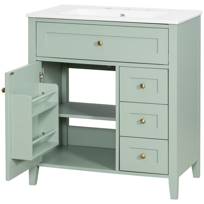 Bathroom Vanity With Sink, 3 Drawers And Adjustable Shelf