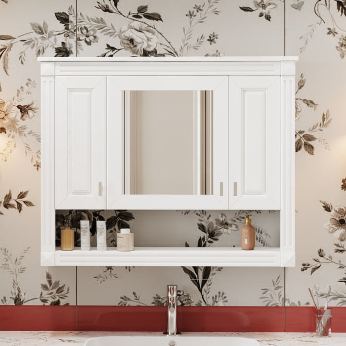Wall-Mounted Bathroom Cabinet With Mirror And Open Shelf - White
