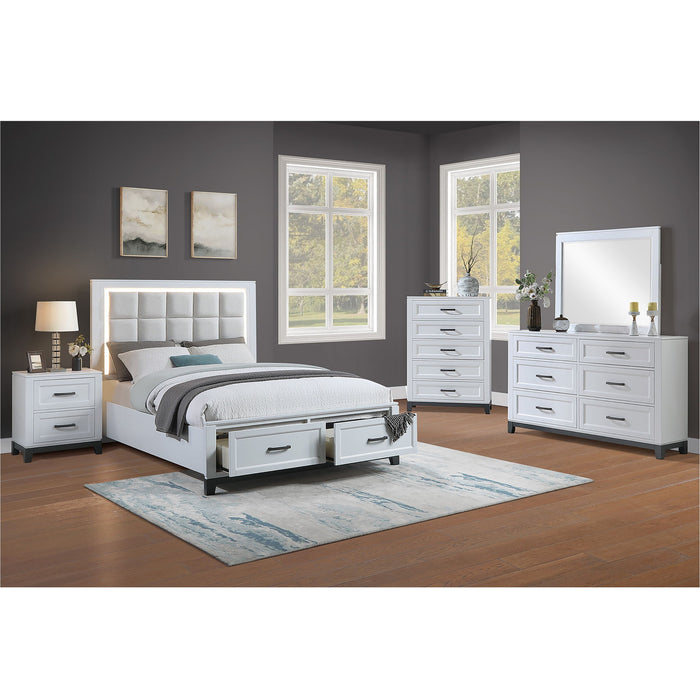 Bedroom Set, Bed With Drawers And Upholstered Headboard LED Lighting