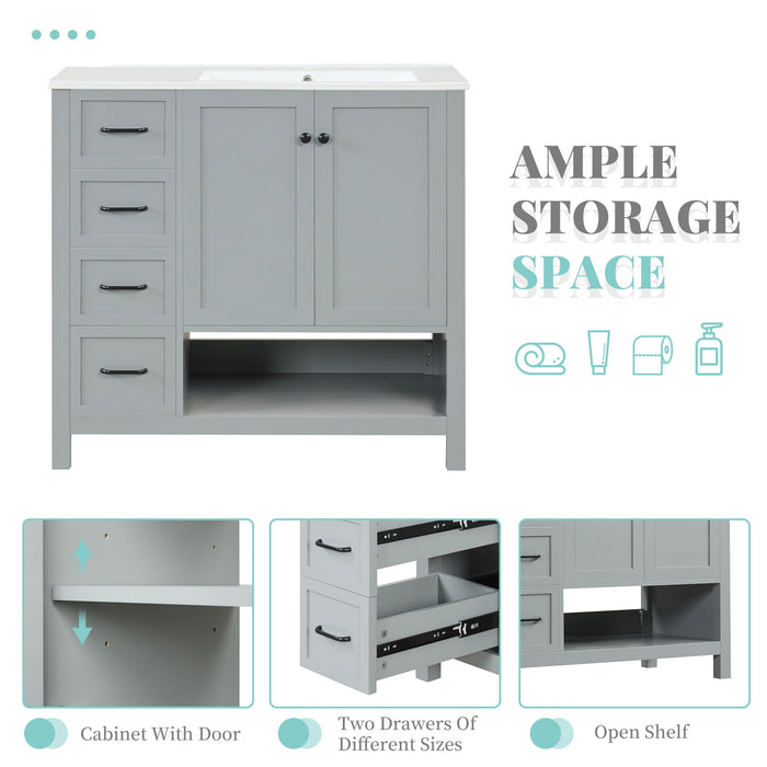 Bathroom Vanity With Sink Top, Bathroom Vanity Cabinet With 2 Doors And 2 Drawers, Open Shelf