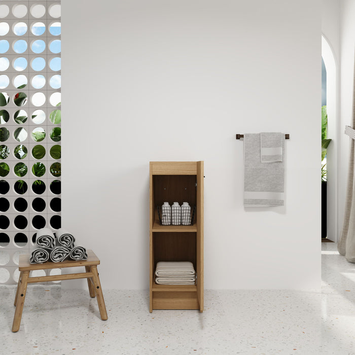 Slim Freestanding Bathroom Storage Cabinet - Light Oak