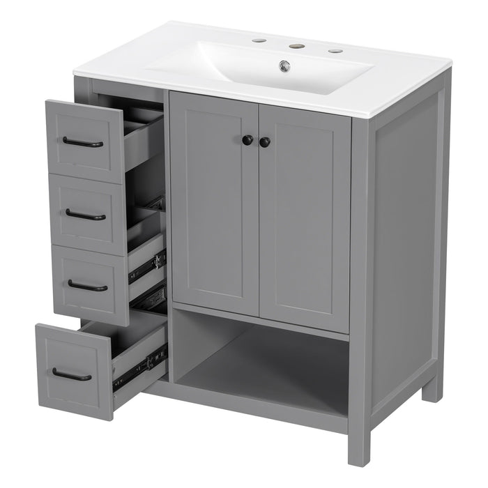 Bathroom Vanity With Sink Top, Bathroom Vanity Cabinet With 2 Doors And 2 Drawers, Open Shelf