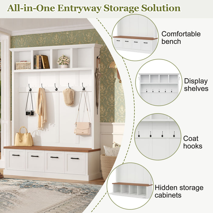 Hall Tree With Storage Bench Mudroom Coat Rack With 6 Hooks