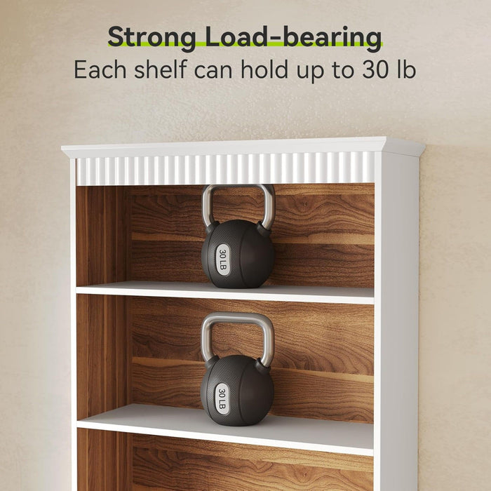 5 Tier White Bookcase With 2 Drawers Storage Organizer For Living Room - White