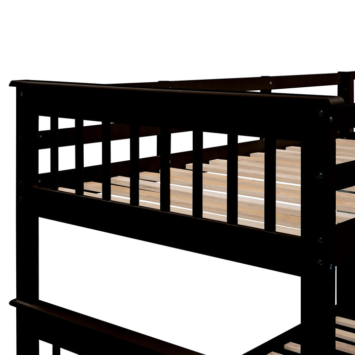 Bunk Bed With Twin Size Trundle, Storage And Guard Rail For Bedroom