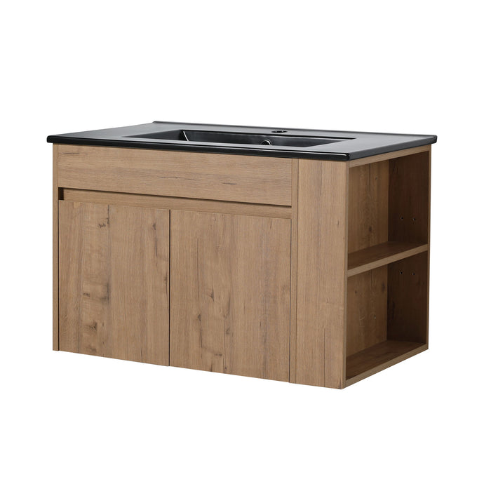 Wall Mounted Bathroom Vanity With Basin And Adjustable Open Shelf
