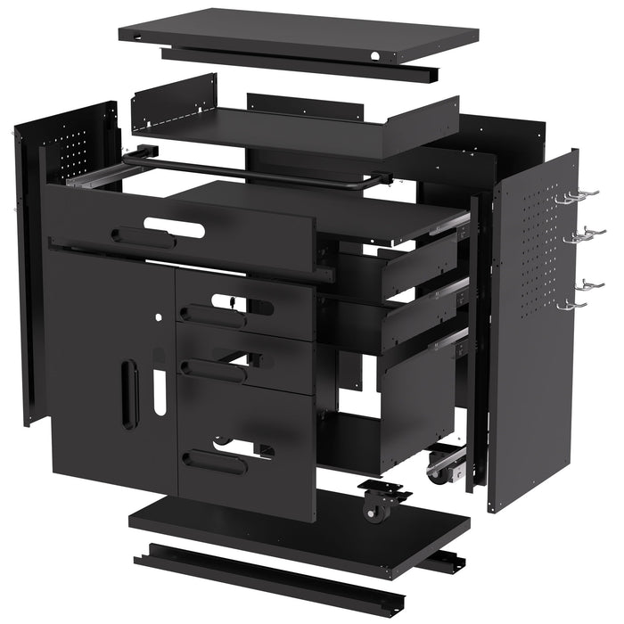 Rolling Tool Cabinet Heavy Duty Garage Storage With Lockable Doors & Drawers