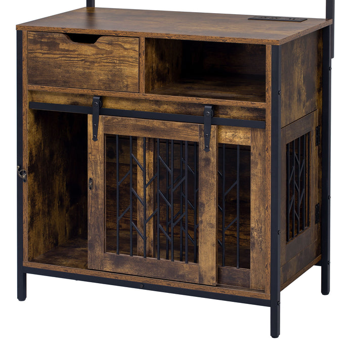 Furniture Style 2 In 1 Pet Friendly Dog Crate Composite Desk Hutch - Rustic Brown