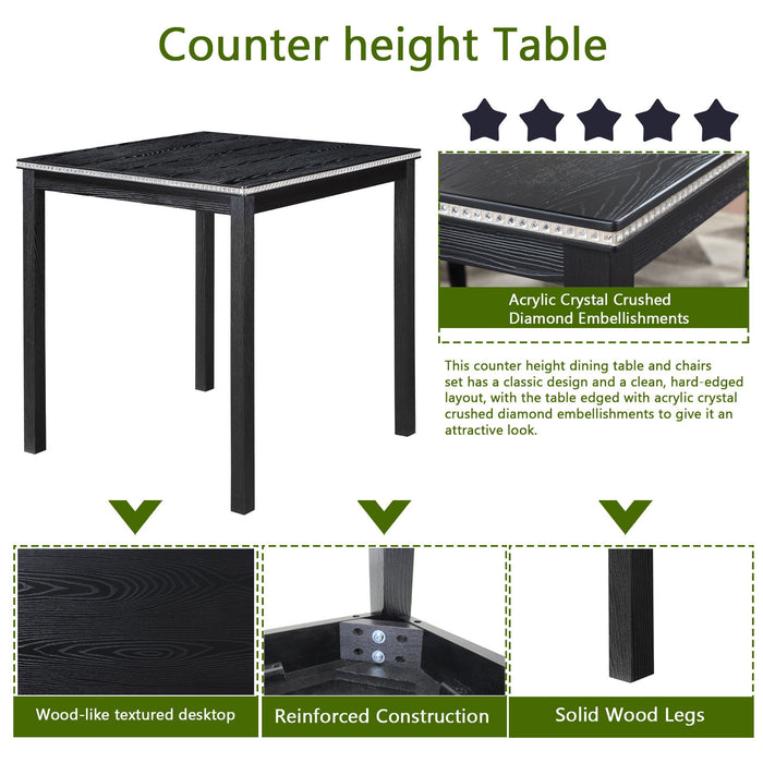 5 Pieces Counter Height Table Set, Kitchen Table With Square Table And 4 Upholstered Chairs