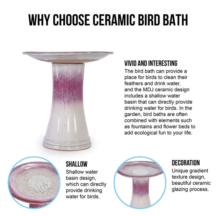 Birdbath For Patio, Garden - White / Pink
