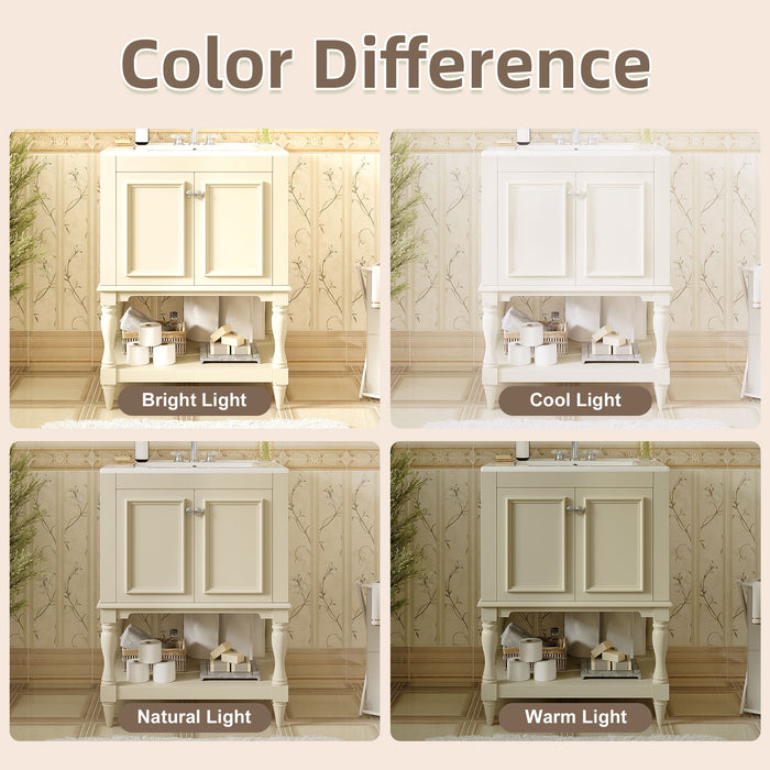 Modern Bathroom Vanity With Sink, Rectangular Cabinet With Open Shelf And Closed Storage