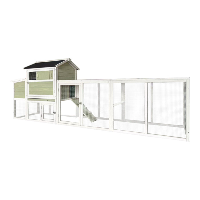 Chicken Coop, Large Outdoor Hen House With Run And Nesting Box Poultry Cage, Rabbit Hutch - Gray Green