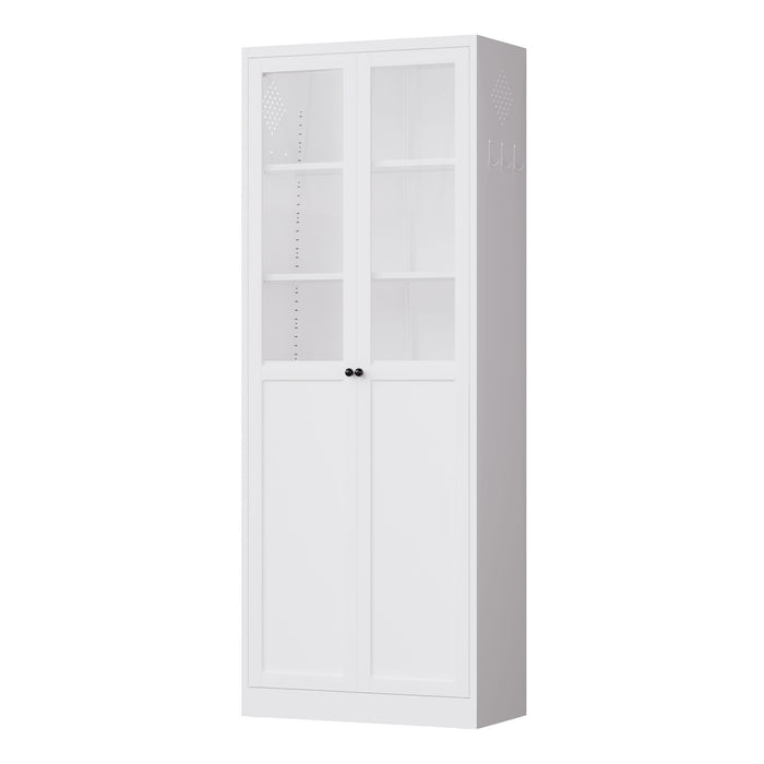 Tall Metal Kitchen Pantry Cabinet With Adjustable Shelves And Silent Magnetic Doors - White