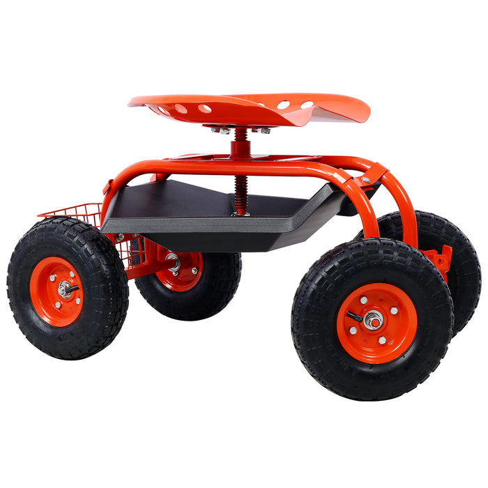Rolling Garden Scooter Cart Seat With Wheels, 360 Swivel, Tool Tray