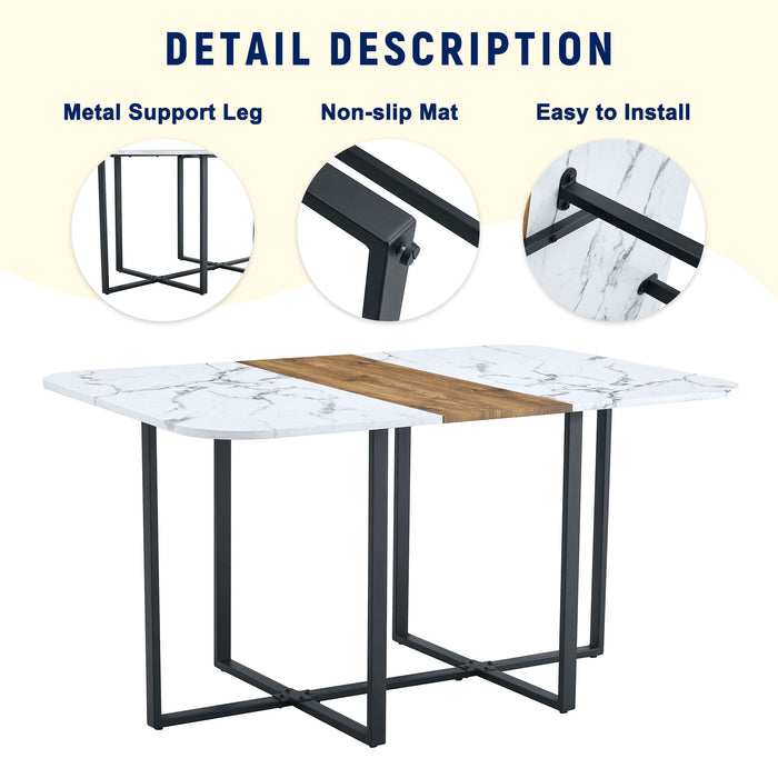 Modern Minimalist Marble Pattern Joinery Dining Table With Dining Chairs