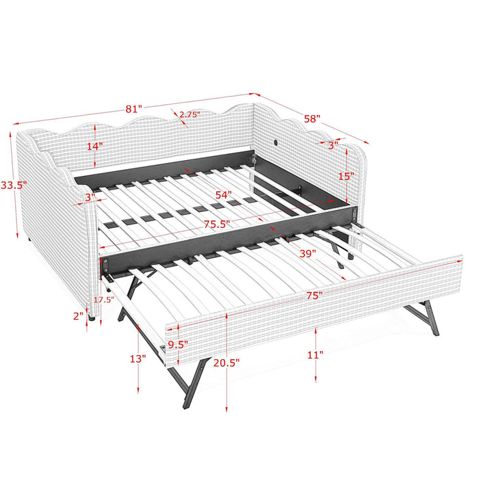 Gingham Daybed With USB Charging Port, Wave-Shaped Design