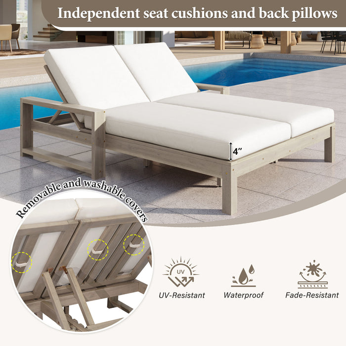 Outdoor Double Lounge Chair With 5 Position Adjustable Backrest