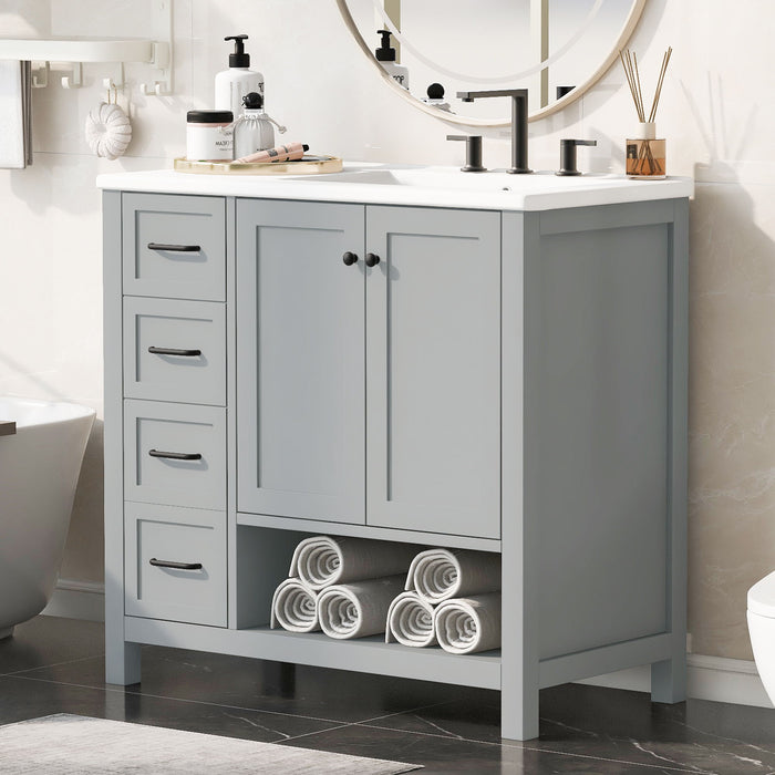 Bathroom Vanity With Sink Top, Bathroom Vanity Cabinet With 2 Doors And 2 Drawers, Open Shelf