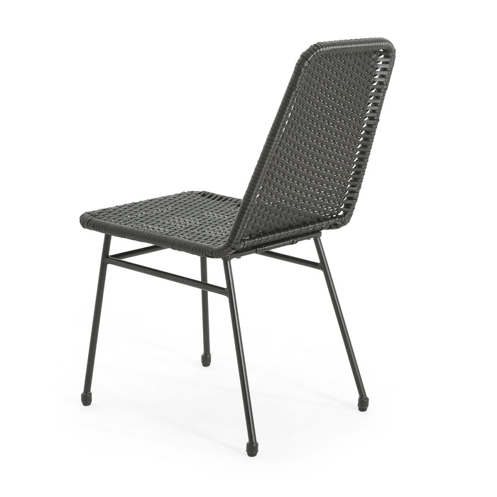 Aluminum And Rattan Chat Set, Outdoor Patio Set Includes Rattan Dining Chair Set Of 2 And C Shaped Side Table - Dark Brown