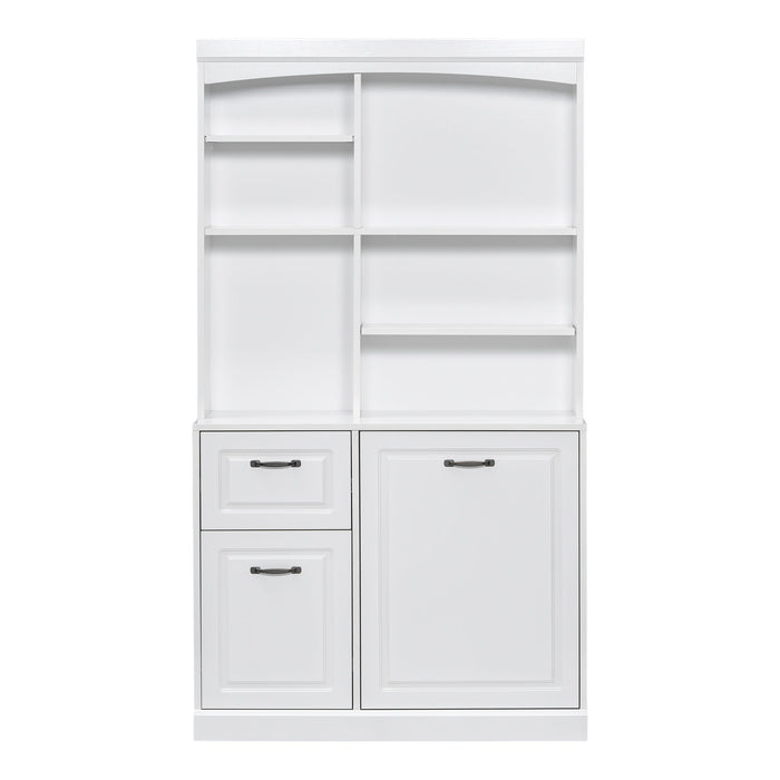 Bathroom Storage Cabinet With Tilt Out Hamper, Tall Free Standing Organizer With Drawers & Adjustable Shelves, Linen Tower With Steel Handles - White