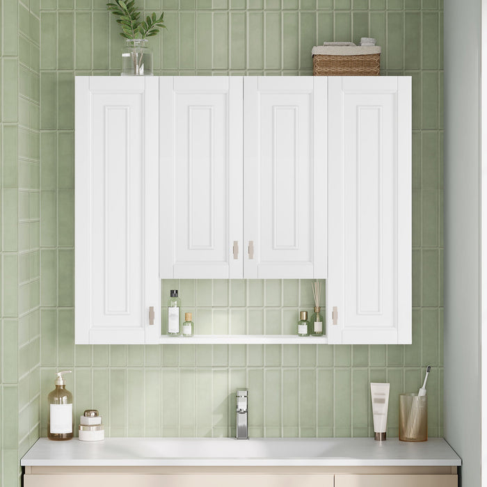 Bathroom Cabinet With 5 Adjustable Shelves, Soft Closing Hinges, Open Shelving Design - White