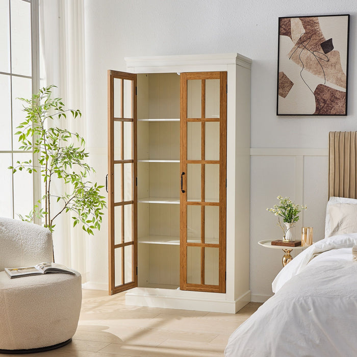 Rustic Style Display Cabinet With Glass Doors For Collectibles