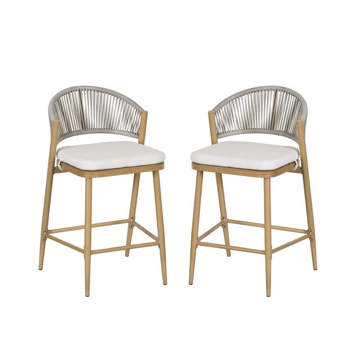 Outdoor 26" Counter Height Metal Frame Counter Stools With Scallop Shaped Backrest & Water Resistant Cushions