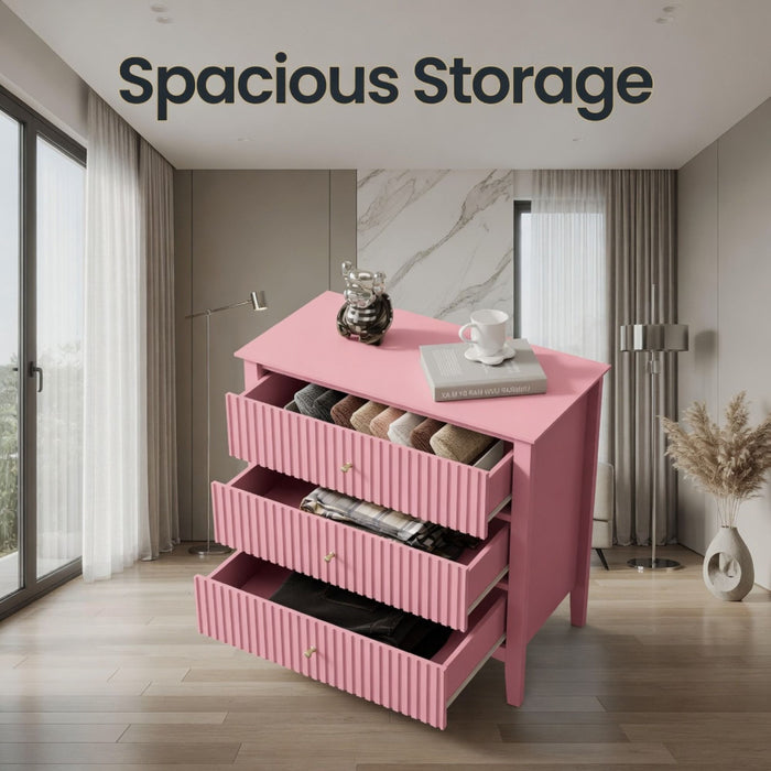 Fluted 3 Drawer Nightstand With Soft Close Slides
