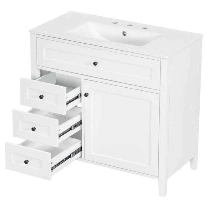 Bathroom Vanity With Sink, 3 Drawers & Cabinet With Adjustable Shelves