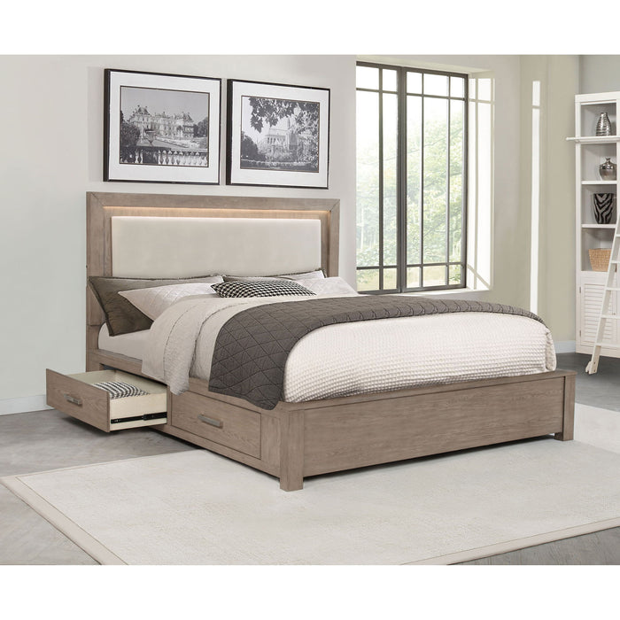 Gibbons - Barley California King LED Storage Bed With Upholstered Headboard And Built In Lighting - Brown