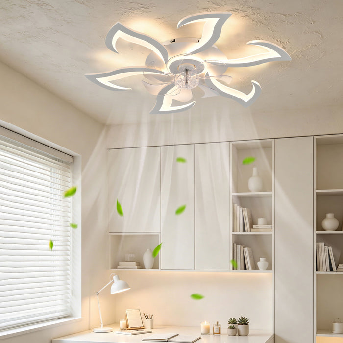 Flower Ceiling Fan With LED Dimmable Light, Flush Mount Ceiling Fan With Remote Control, Low Profile Design, 6 Speeds, Timing Function