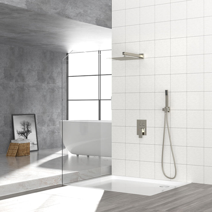 Dual Shower Head System With Square Rain Shower And Rough In Valve