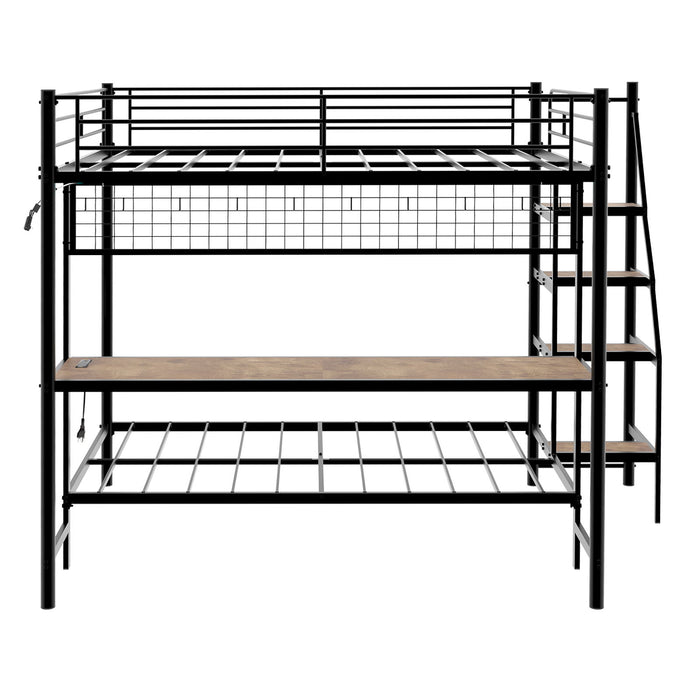 Bunk Bed With Built In Desk And LED Lighting