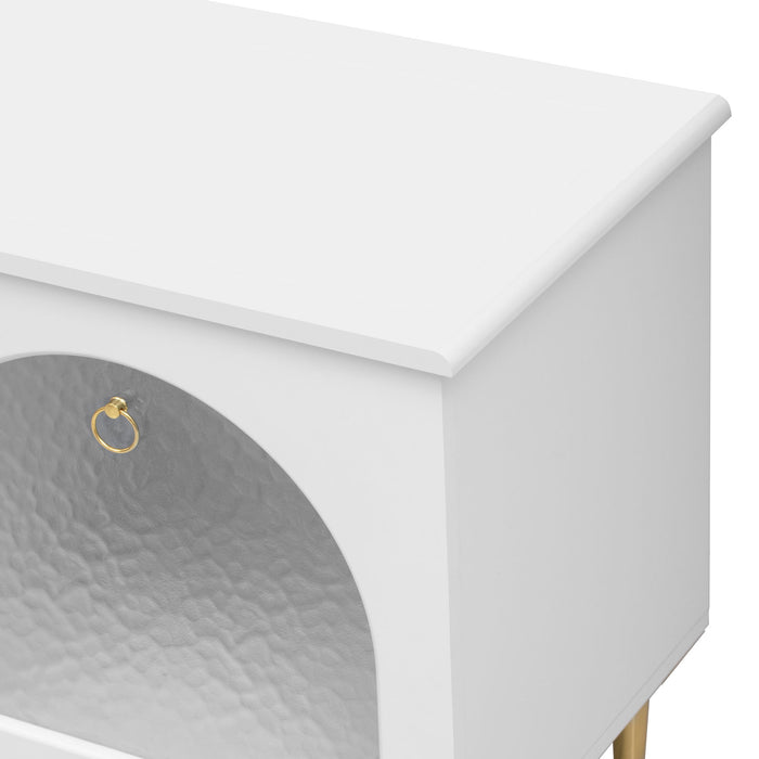 Retro TV Stand With 6 Metal Legs, 2 Cabinets, 4 Drawers And Anti-Tip Device