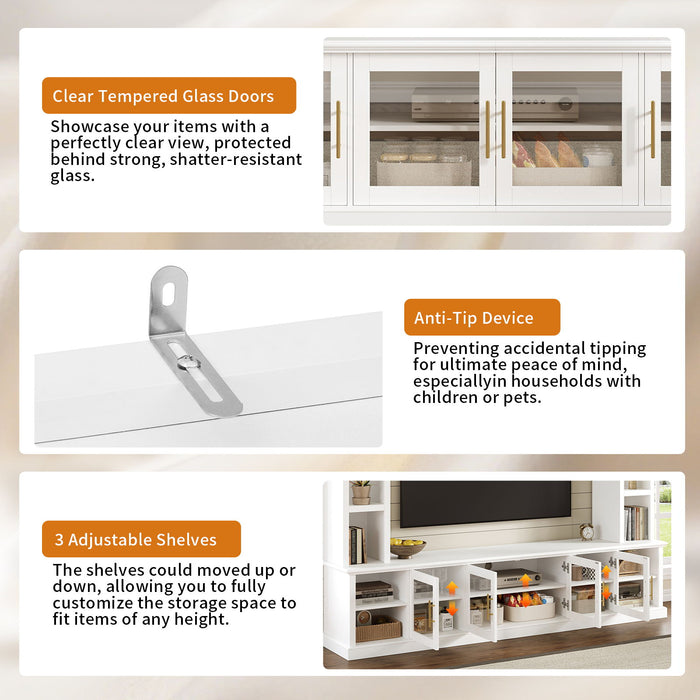 All-In-One Entertainment Center With Bookshelves & Tempered Glass Doors, TV Console Unit For Living Room