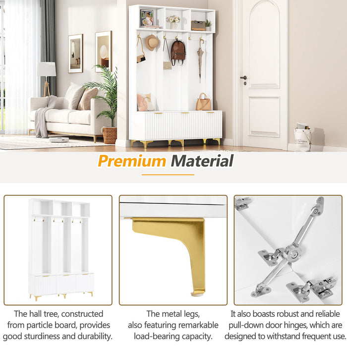 Modern Large Storage Hall Tree With Bench, 6 Hooks