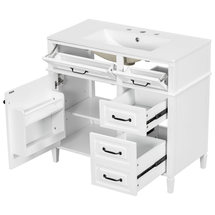 Modern Bathroom Vanity With Sink Top, Flip Drawer Design