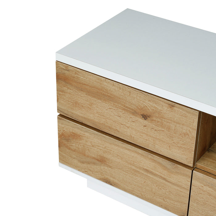 TV Stand, Entertainment Center With Deep Drawers, Cable Management & Soft Closing Hinges