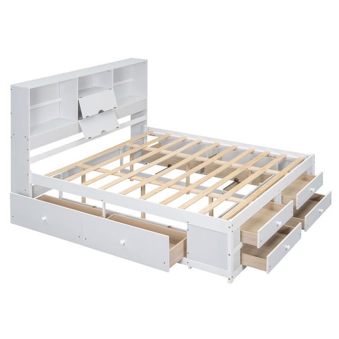 Platform Bed With Storage Headboard And 8 Drawers