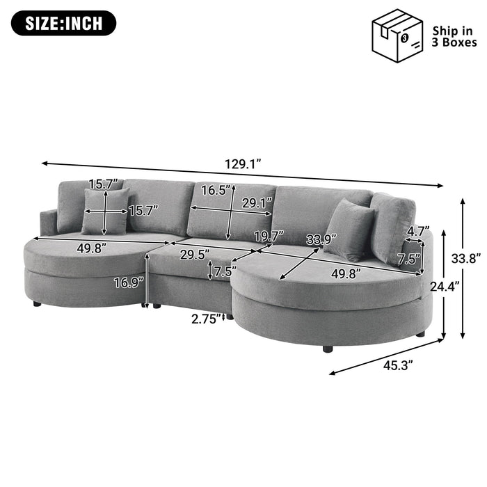 Modern 3 Seater Upholstered Sofa With Curved Design