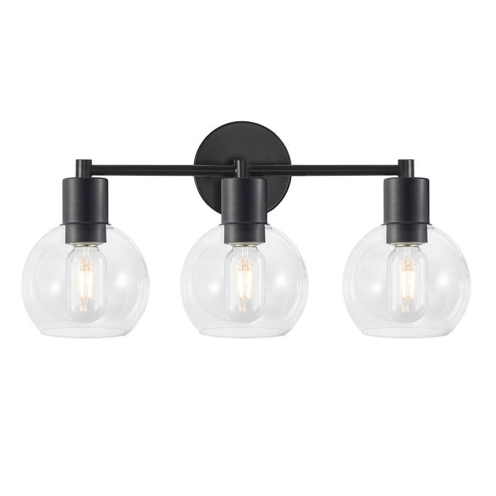 3 Light Globe Bathroom Vanity Light With Clear Glass Shades - Black