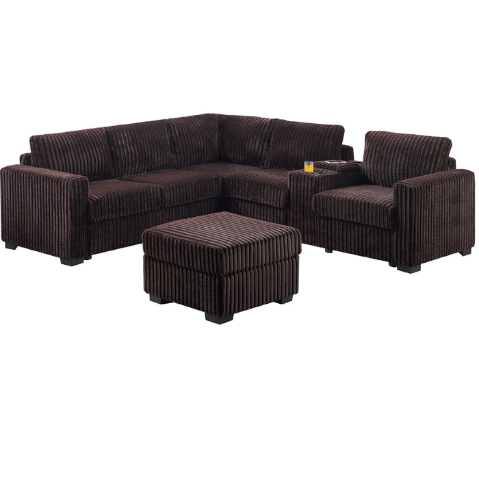 Contemporary L-Shaped Sectional Set With USB Console & Ottoman