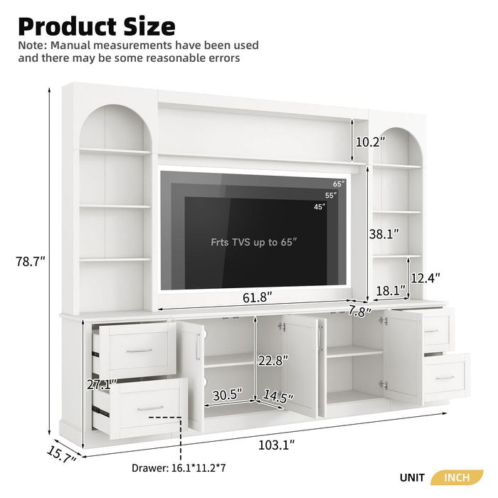 Arched Entertainment Center Wall Unit With Drawers, TV Stand