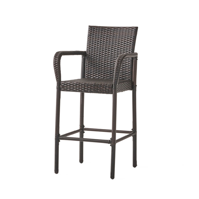 Outdoor Rattan Wicker Bar Chair With Metal Frame - Brown
