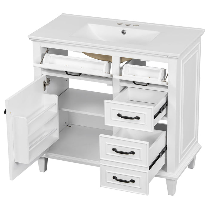 Modern Bathroom Vanity With Sink Top, Flip Drawers, Adjustable Shelf